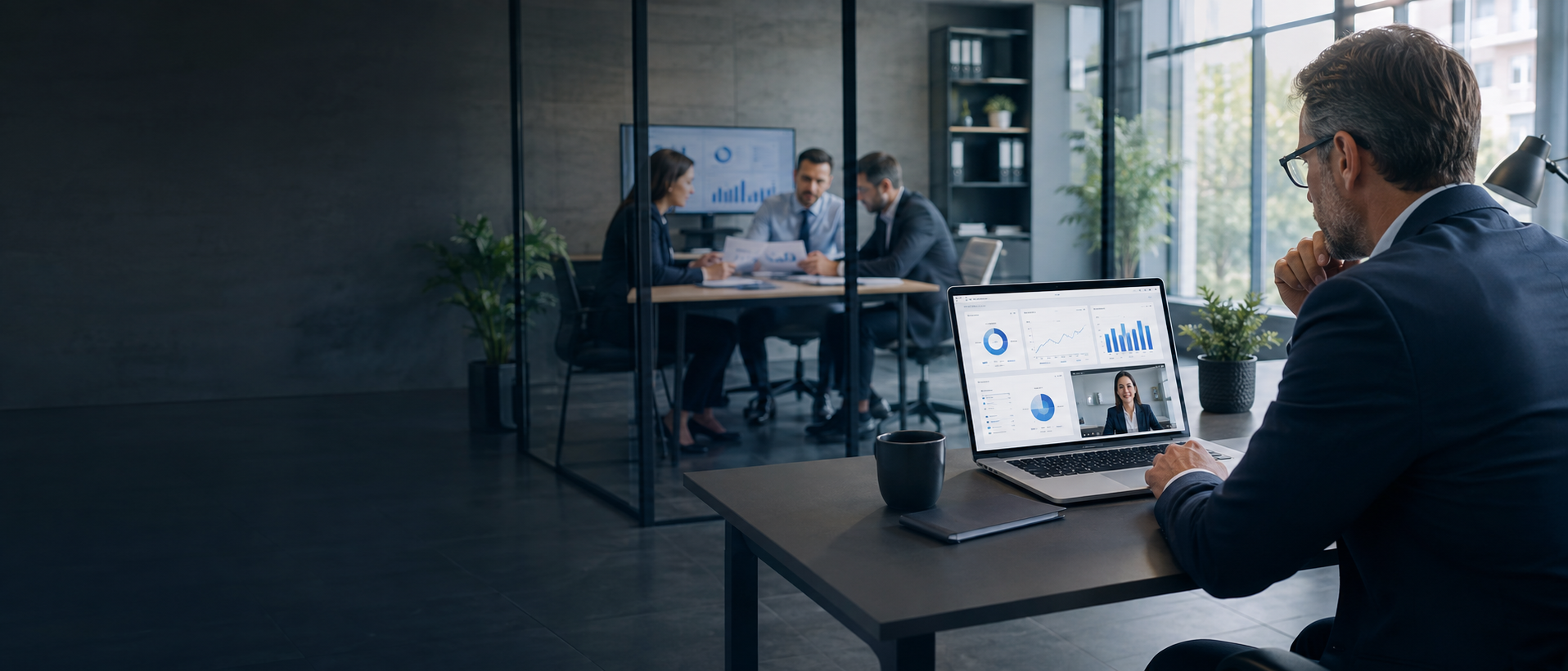 A business owner comparing an in-house team and an outsourced accounting dashboard
