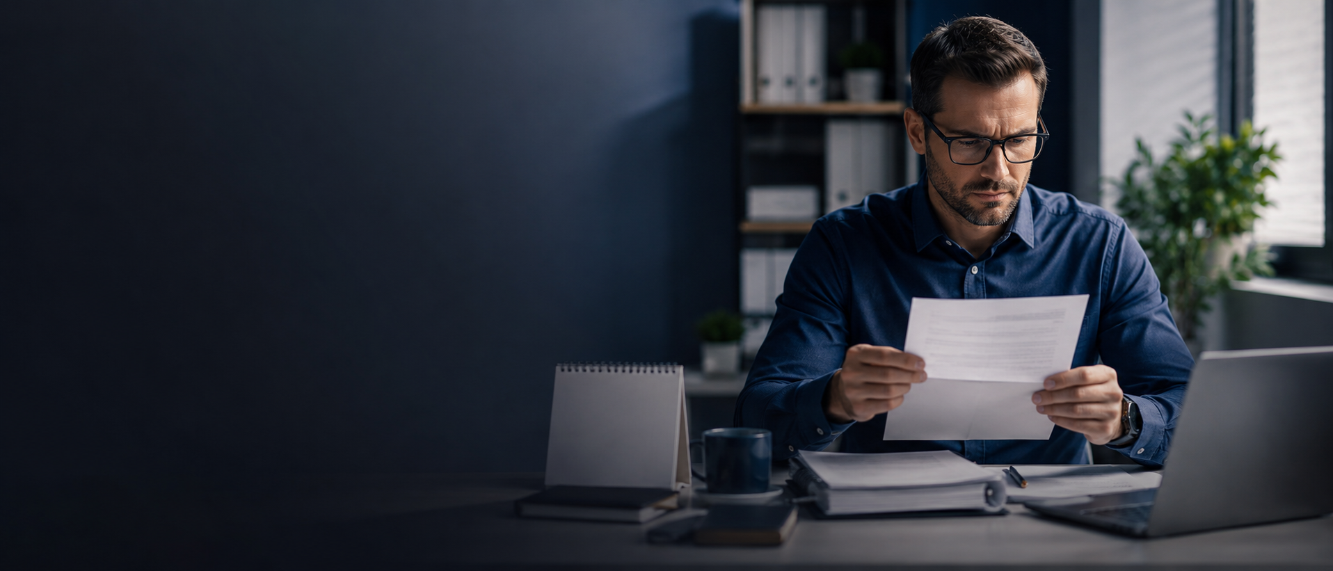 A business owner opening and reviewing an IRS notice letter at a desk