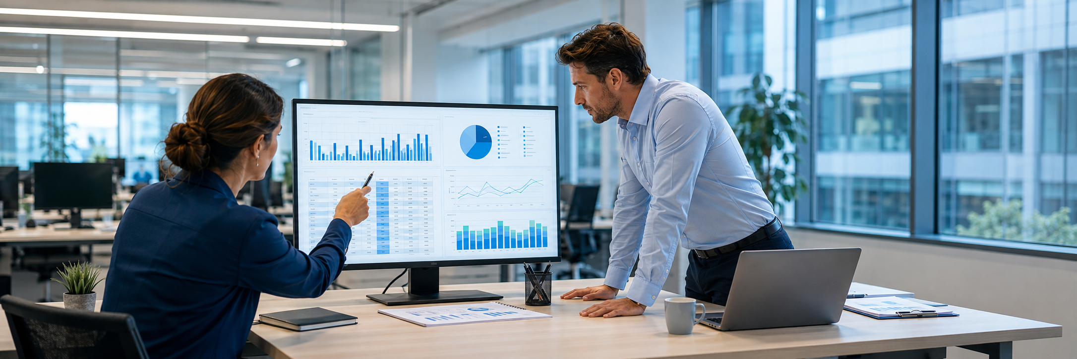Finance manager reviewing a receivables and inventory dashboard