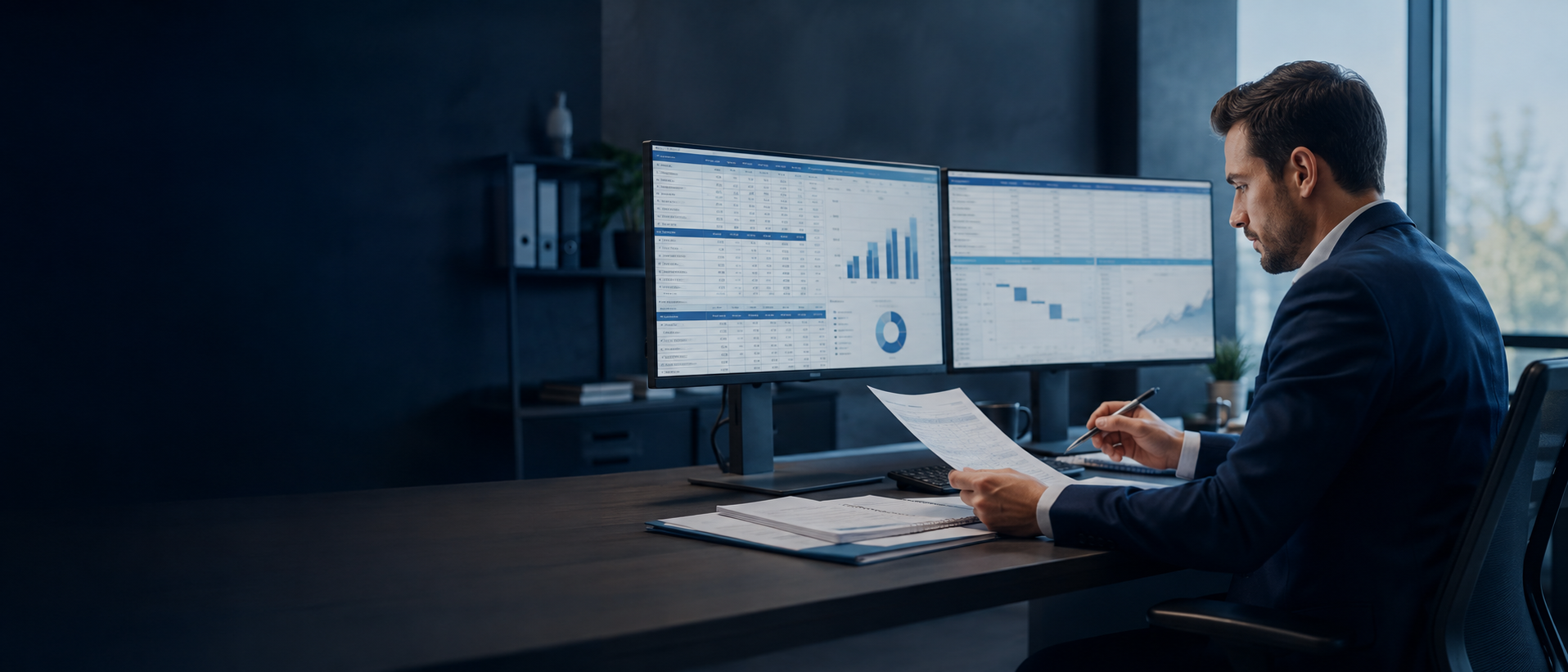 A tax provision preparer reviewing deferred-tax schedules and a book-to-tax reconciliation