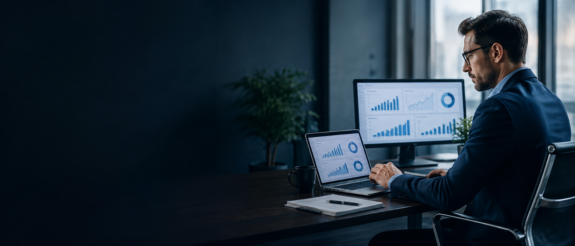 A SaaS finance leader reviewing bookings, billings, and revenue dashboards on a laptop
