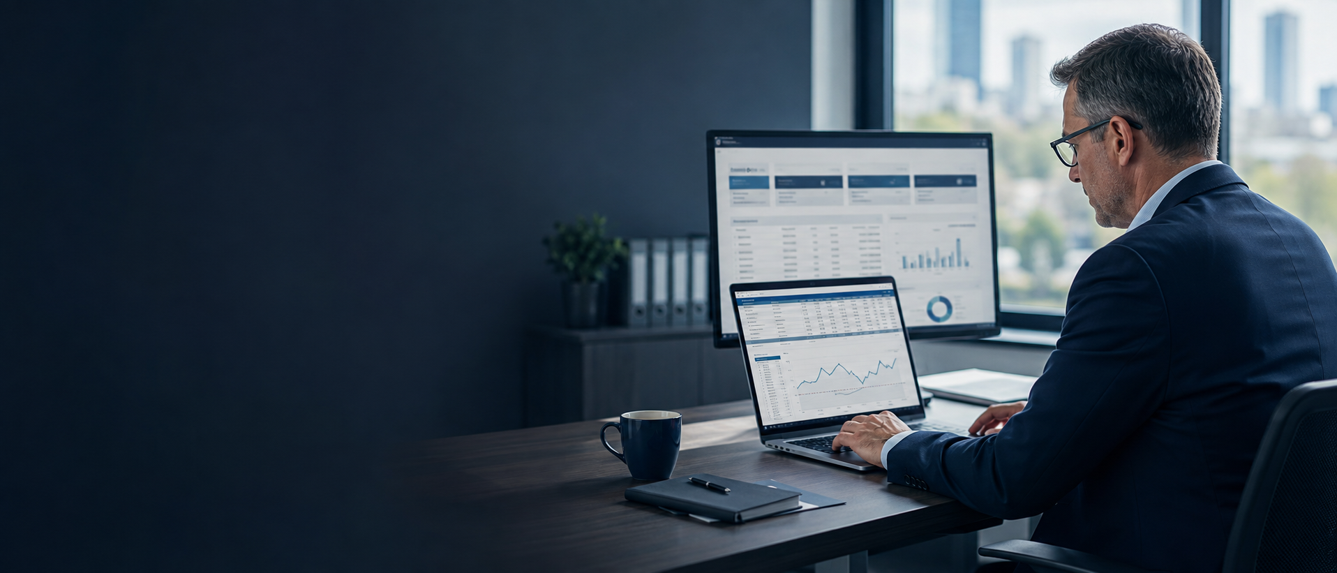 A CFO reviewing a weekly cash-flow forecast spreadsheet with a liquidity threshold chart