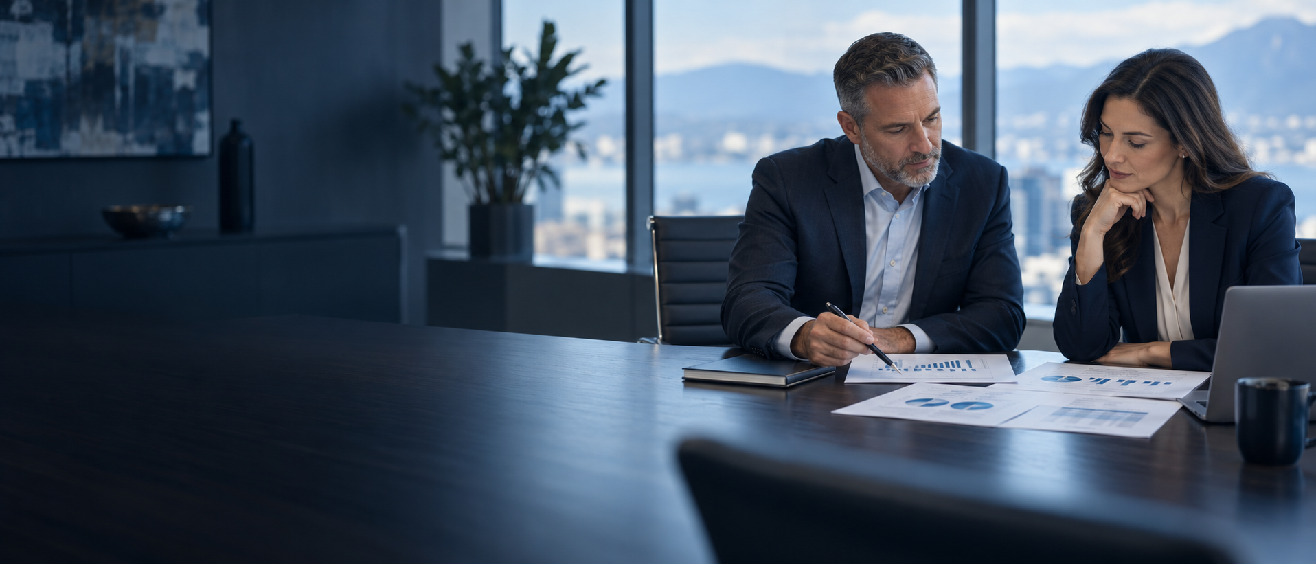 A client and outsourced Controller reviewing a monthly reporting package together